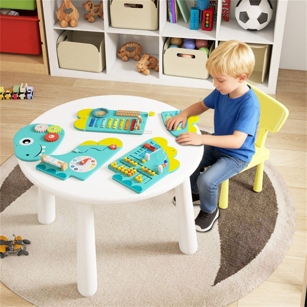 inQ Boutique - 11-in-1 Dinosaur Activity Wall Busy Board Panels-- Wooden Sensory Toy-Green