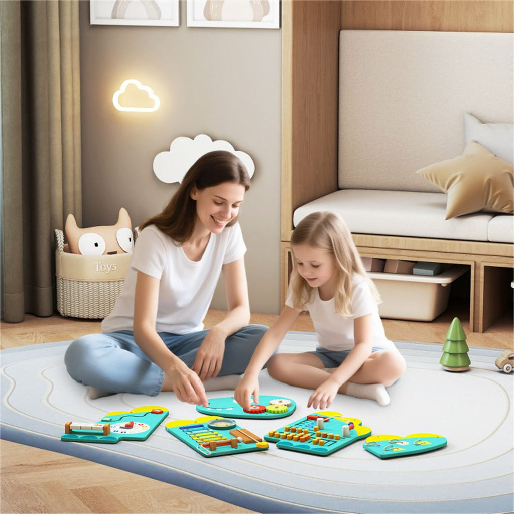 inQ Boutique - 11-in-1 Dinosaur Activity Wall Busy Board Panels-- Wooden Sensory Toy-Green