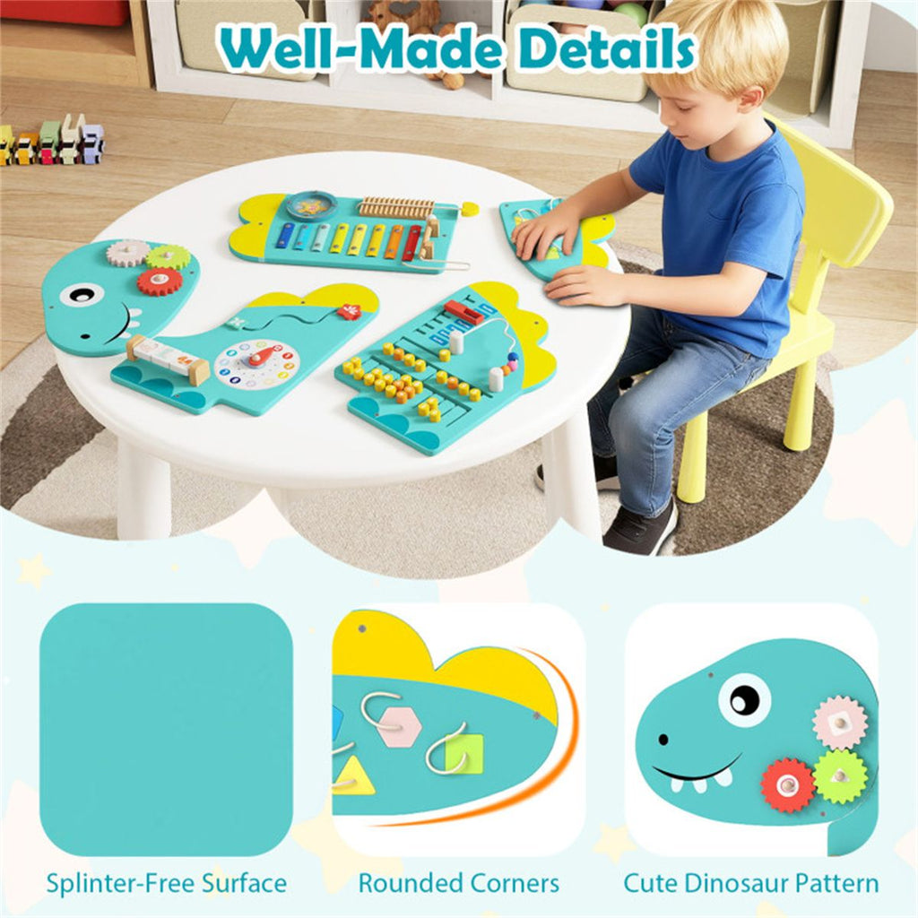 inQ Boutique - 11-in-1 Dinosaur Activity Wall Busy Board Panels-- Wooden Sensory Toy-Green