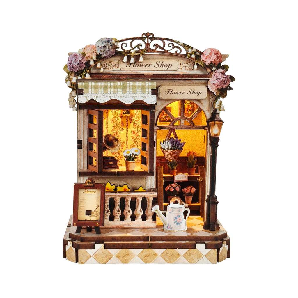 Music Park - 3d wooden puzzle for adults Morning Dew Florist book nook with lights model kit dollhouse DIY miniature house Birthday and Christmas gifts