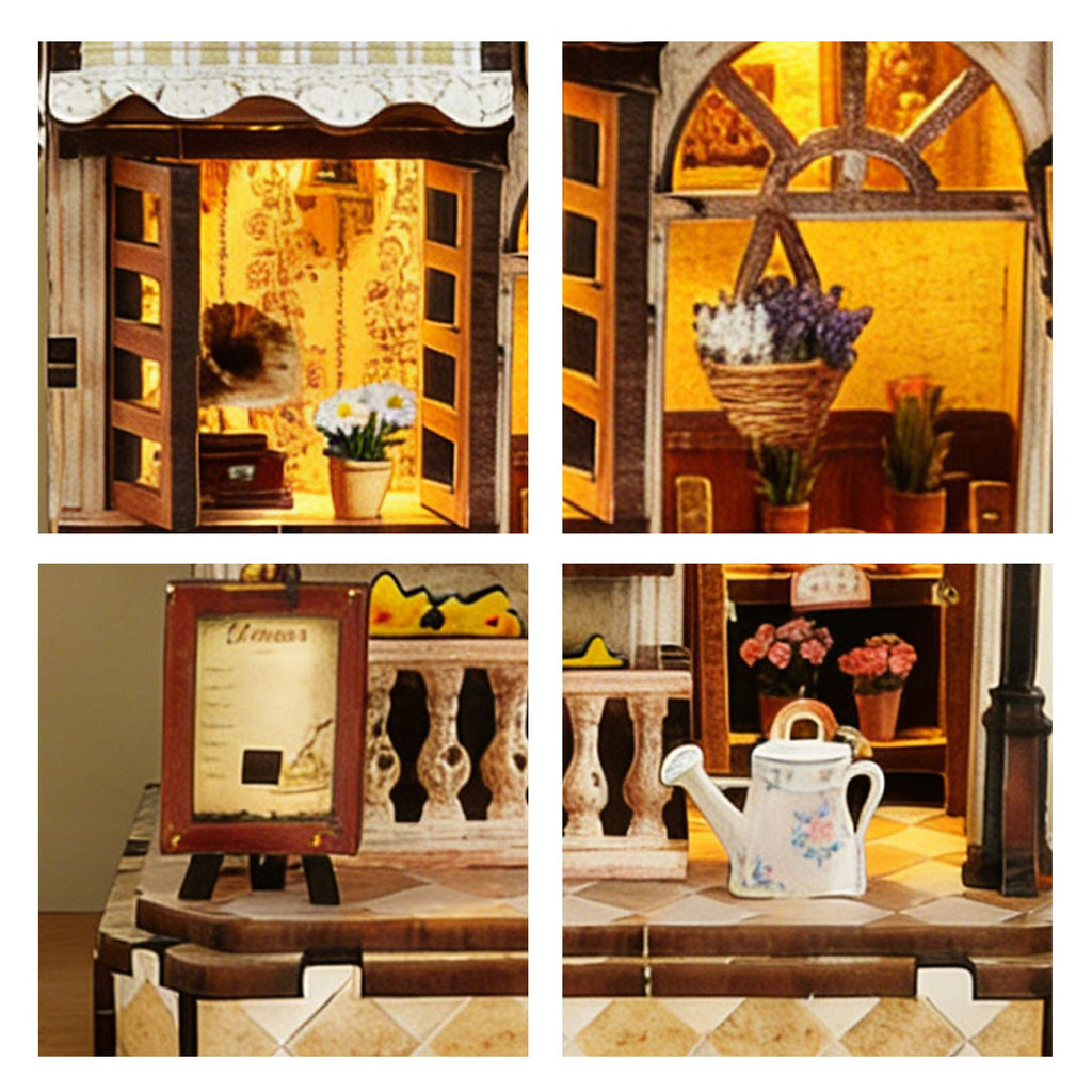 Music Park - 3d wooden puzzle for adults Morning Dew Florist book nook with lights model kit dollhouse DIY miniature house Birthday and Christmas gifts