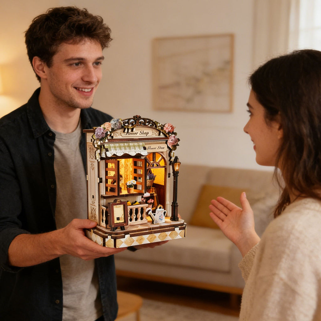 Music Park - 3d wooden puzzle for adults Morning Dew Florist book nook with lights model kit dollhouse DIY miniature house Birthday and Christmas gifts