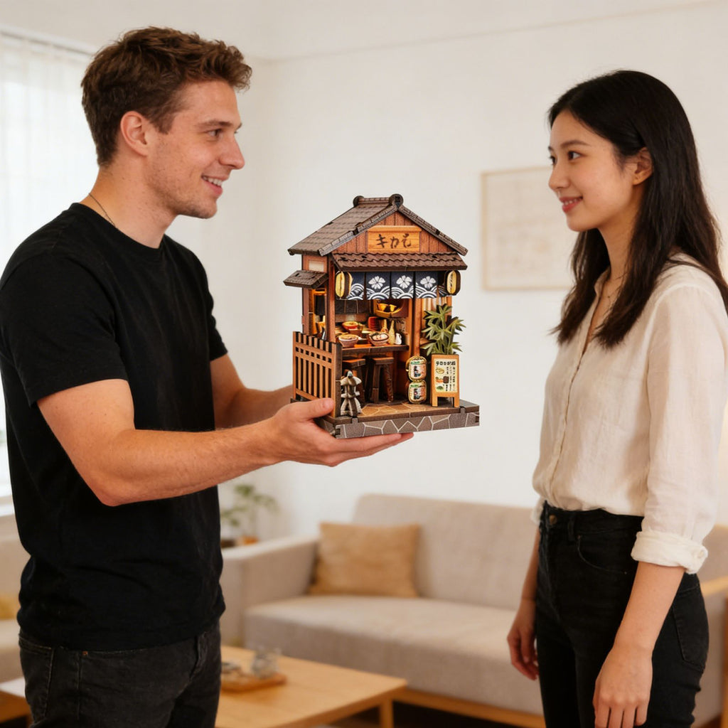 Music Park - 3d wooden puzzle for adults Noren Food House book nook with lights model kit dollhouse DIY miniature house Birthday and Christmas gifts