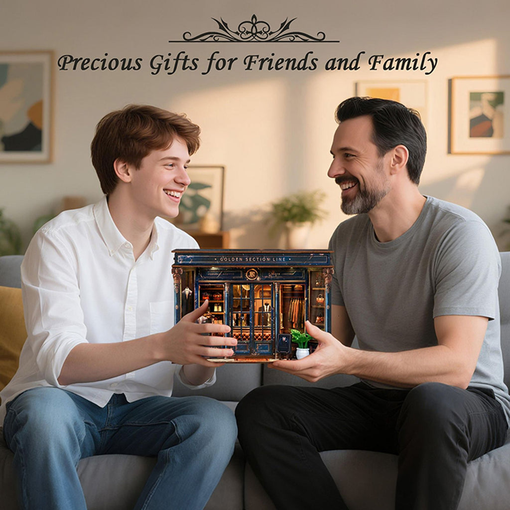 Music Park - 3d wooden puzzle for adults Golden Ratio book nook with lights model kit dollhouse DIY miniature house Birthday and Christmas gifts