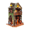 Music Park - 3d wooden puzzle for adults Owl Library book nook with lights model kit dollhouse DIY miniature house Birthday and Christmas gifts