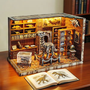 Music Park - 3d wooden puzzle for adults Dinosaur Laboratory book nook with lights model kit dollhouse DIY miniature house Birthday and Christmas gifts