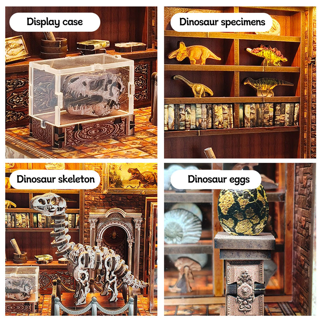 Music Park - 3d wooden puzzle for adults Dinosaur Laboratory book nook with lights model kit dollhouse DIY miniature house Birthday and Christmas gifts