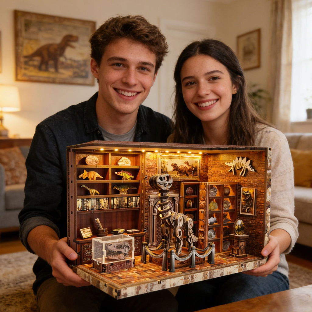 Music Park - 3d wooden puzzle for adults Dinosaur Laboratory book nook with lights model kit dollhouse DIY miniature house Birthday and Christmas gifts