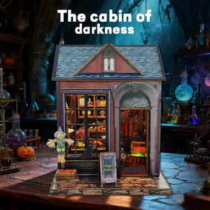 Music Park - 3d wooden puzzle for adults Dark Cottage book nook with lights model kit dollhouse DIY miniature house Birthday and Christmas gifts