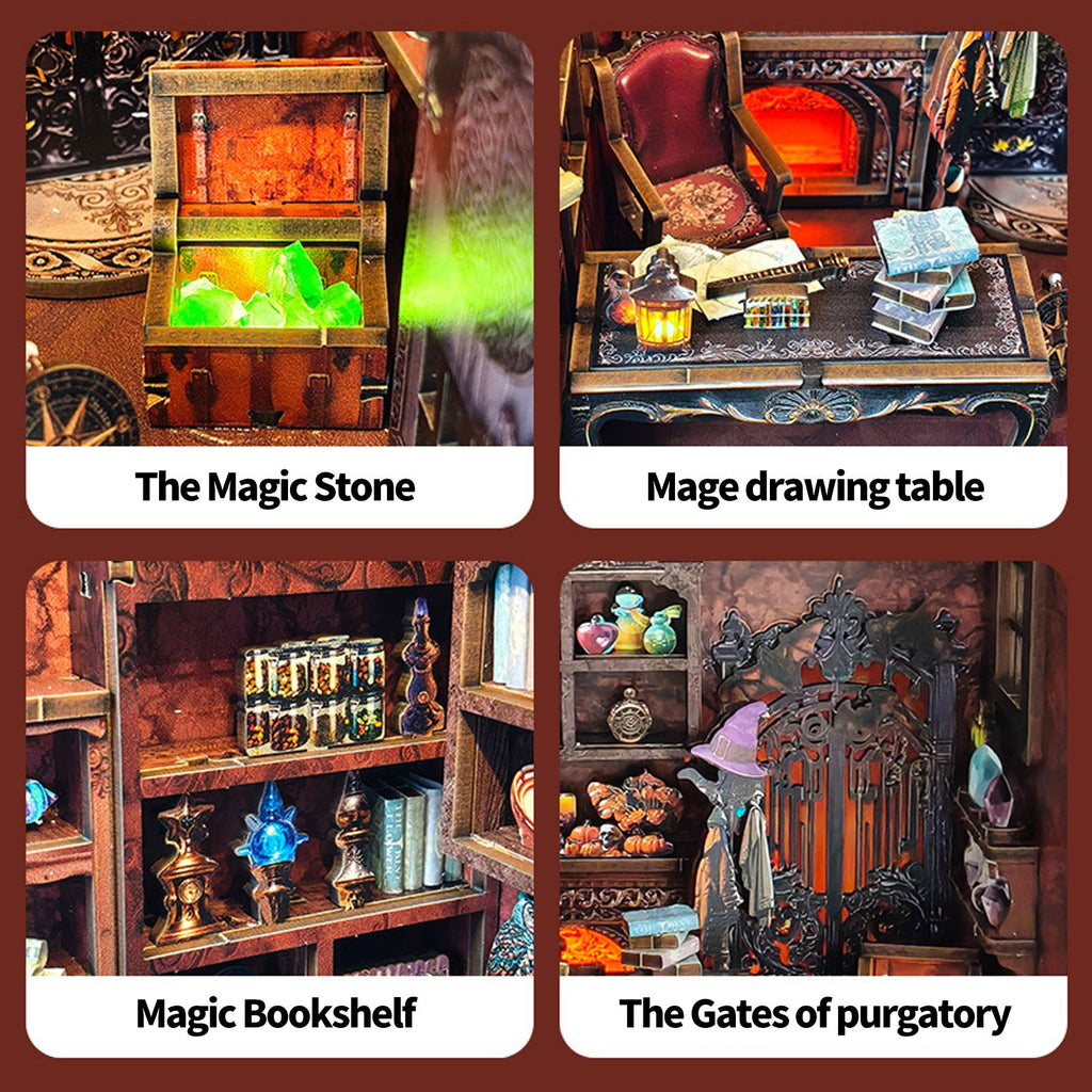 Music Park - 3d wooden puzzle for adults Dark Cottage book nook with lights model kit dollhouse DIY miniature house Birthday and Christmas gifts