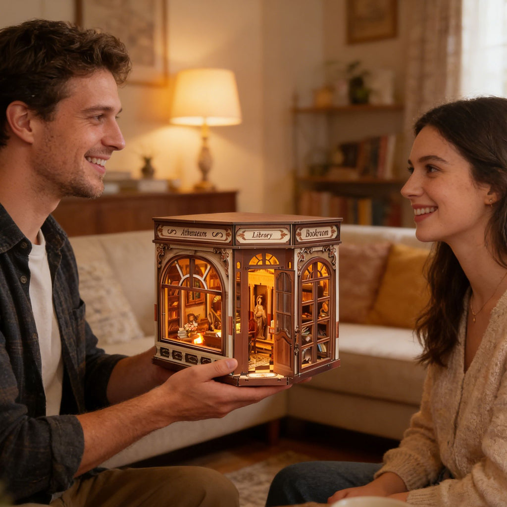 Music Park - 3d wooden puzzle for adults Athena's Study of Wisdom book nook with lights model kit dollhouse DIY miniature house Birthday and Christmas gifts