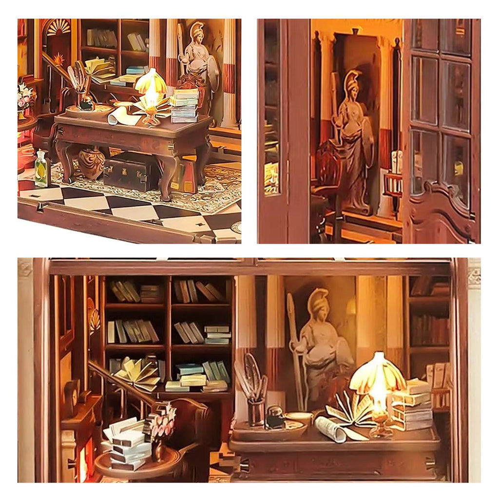 Music Park - 3d wooden puzzle for adults Athena's Study of Wisdom book nook with lights model kit dollhouse DIY miniature house Birthday and Christmas gifts
