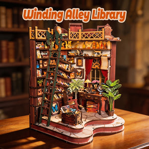Music Park - 3d wooden puzzle for adults Winding Lane Library book nook with lights model kit dollhouse DIY miniature house Birthday and Christmas gifts