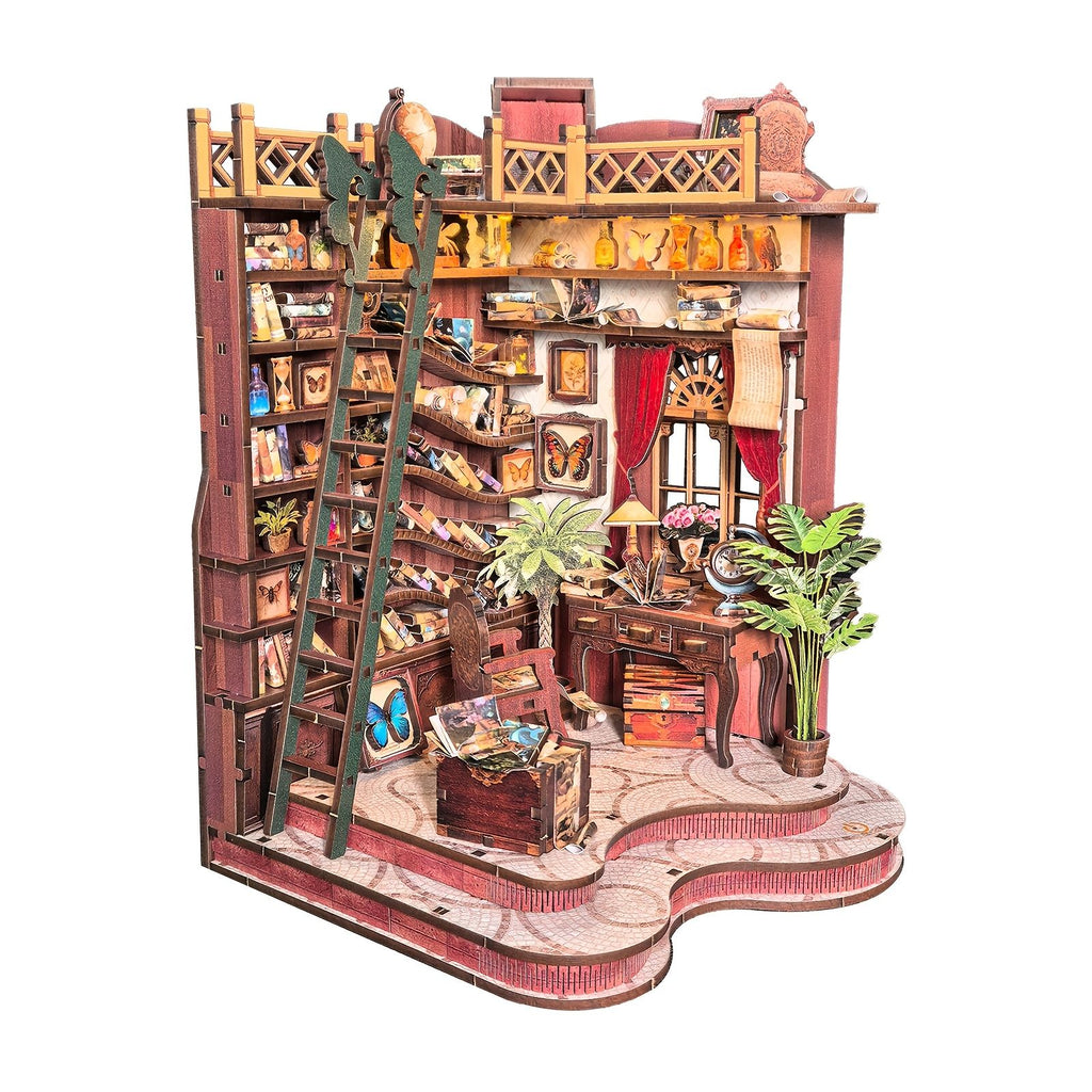 Music Park - 3d wooden puzzle for adults Winding Lane Library book nook with lights model kit dollhouse DIY miniature house Birthday and Christmas gifts