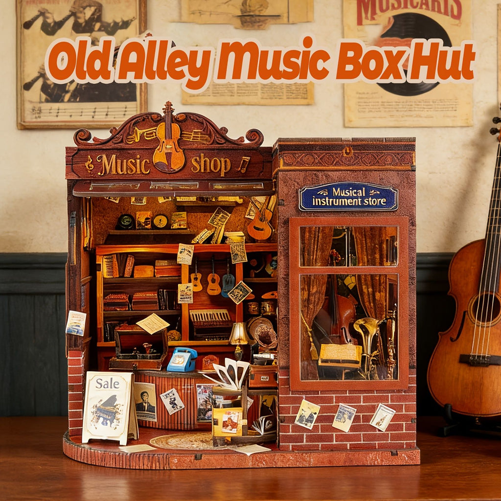 Music Park - 3d wooden puzzle for adults Old Lane Sound Box House book nook with lights model kit dollhouse DIY miniature house Birthday and Christmas gifts