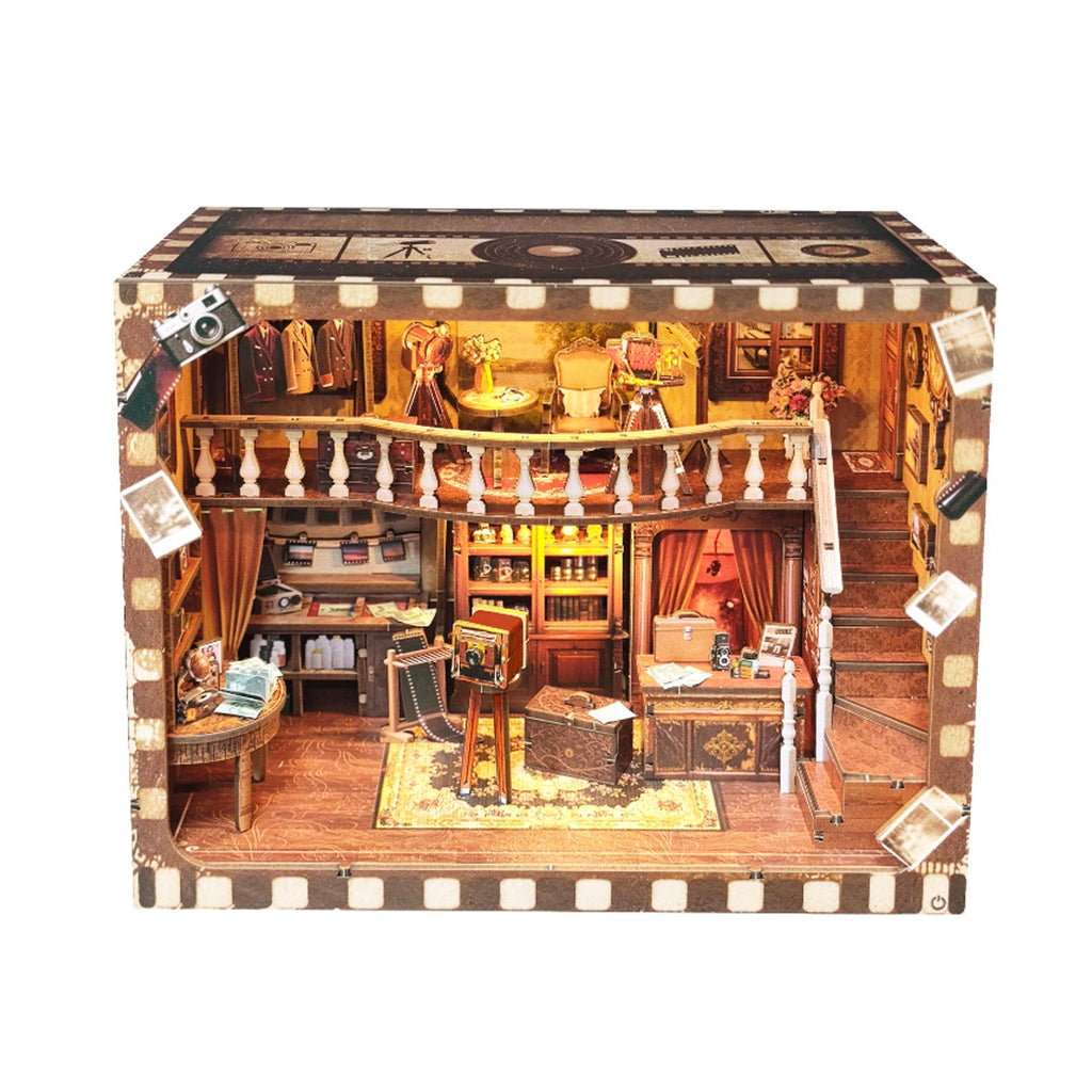 Music Park - 3d wooden puzzle for adults Nostalgia Photo Studio book nook with lights model kit dollhouse DIY miniature house Birthday and Christmas gifts