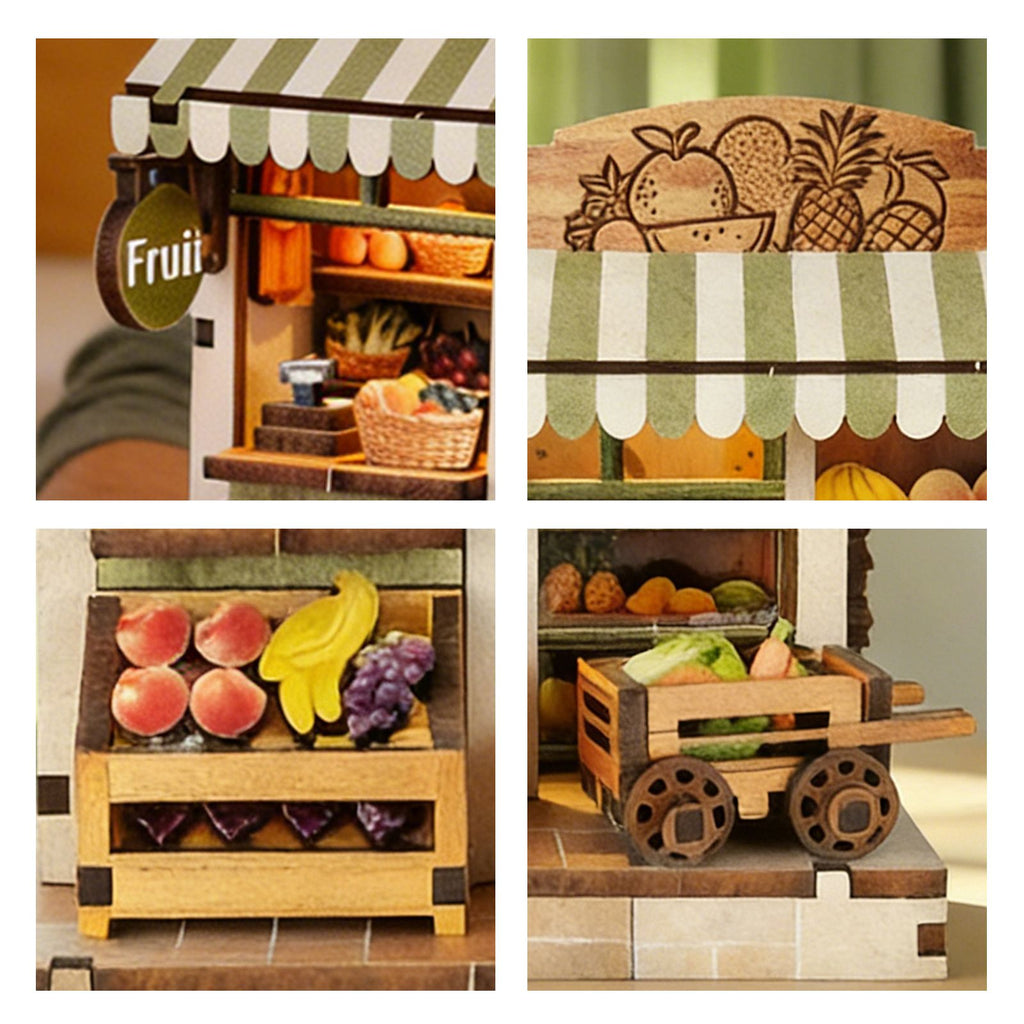 Music Park - 3d wooden puzzle for adults Seasonal Fresh Depot book nook with lights model kit dollhouse DIY miniature house Birthday and Christmas gifts