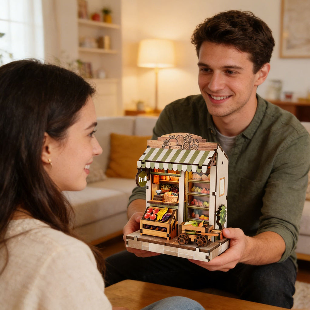 Music Park - 3d wooden puzzle for adults Seasonal Fresh Depot book nook with lights model kit dollhouse DIY miniature house Birthday and Christmas gifts