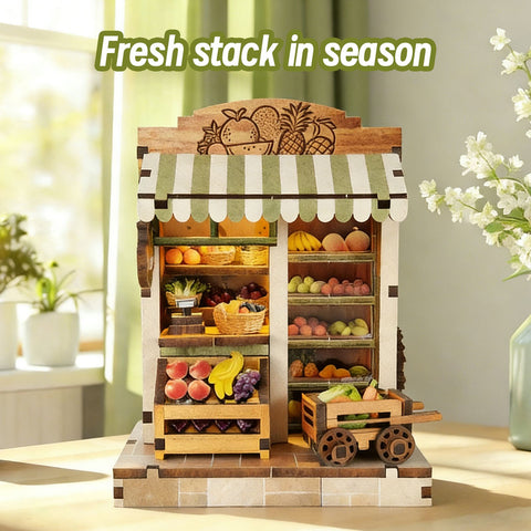 Music Park - 3d wooden puzzle for adults Seasonal Fresh Depot book nook with lights model kit dollhouse DIY miniature house Birthday and Christmas gifts