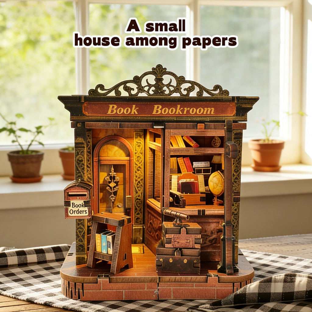 Music Park - 3d wooden puzzle for adults Paper Cottage book nook with lights model kit dollhouse DIY miniature house Birthday and Christmas gifts