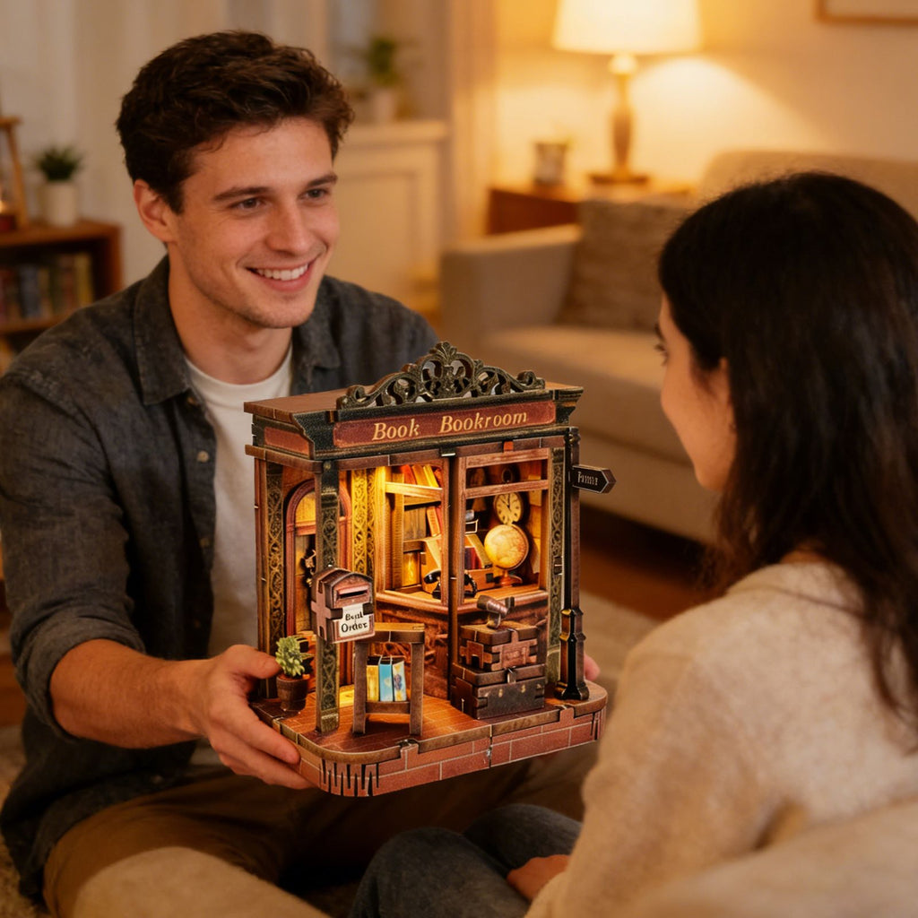 Music Park - 3d wooden puzzle for adults Paper Cottage book nook with lights model kit dollhouse DIY miniature house Birthday and Christmas gifts