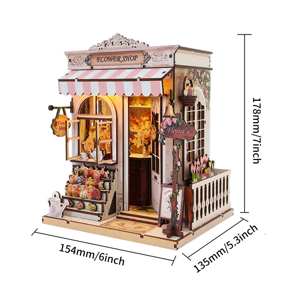 Music Park - 3d wooden puzzle for adults Sweet Eaves Florist book nook with lights model kit dollhouse DIY miniature house Birthday and Christmas gifts
