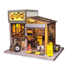 Music Park - 3d wooden puzzle for adults Moto Repair Garage book nook with lights model kit dollhouse DIY miniature house Birthday and Christmas gifts