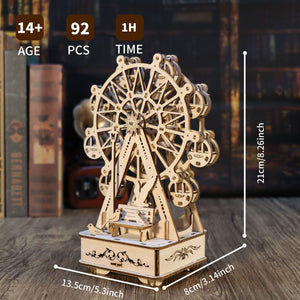 Music Park - 3D Wooden Puzzles Music Box Ferris Wheel DIY Crafts Handmade Model Kits for Women Birthday Gifts