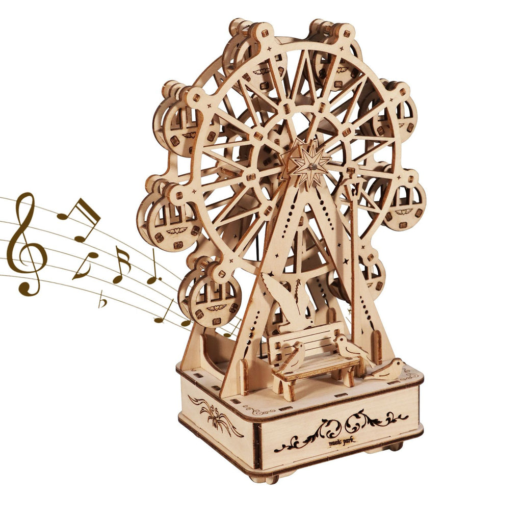 Music Park - 3D Wooden Puzzles Music Box Ferris Wheel DIY Crafts Handmade Model Kits for Women Birthday Gifts