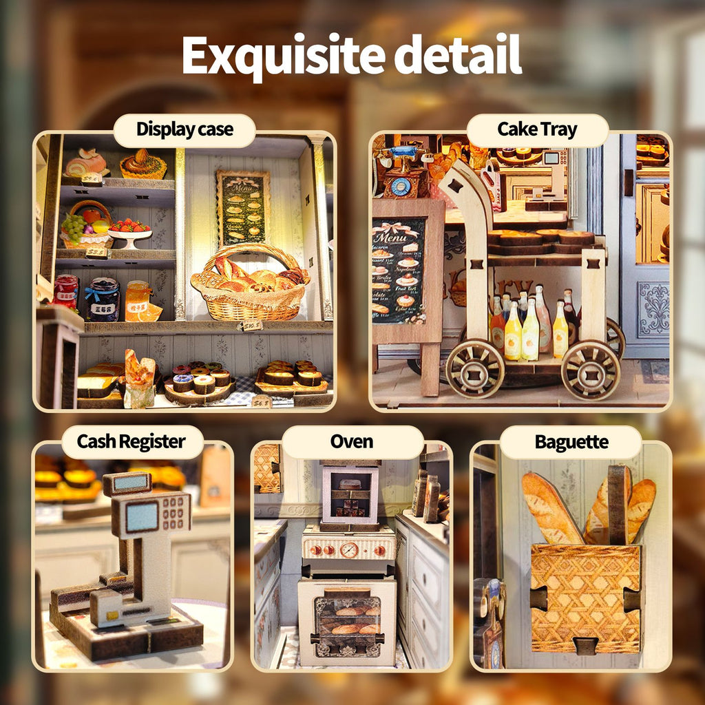 Music Park - 3d wooden puzzle for adults Rustic Grain Bakery book nook with lights model kit dollhouse DIY miniature house Birthday and Christmas gifts