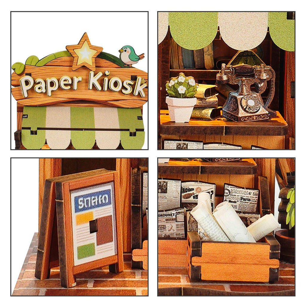 Music Park - 3d wooden puzzle for adults Reading Realm Pavilion book nook with lights model kit dollhouse DIY miniature house Birthday and Christmas gifts