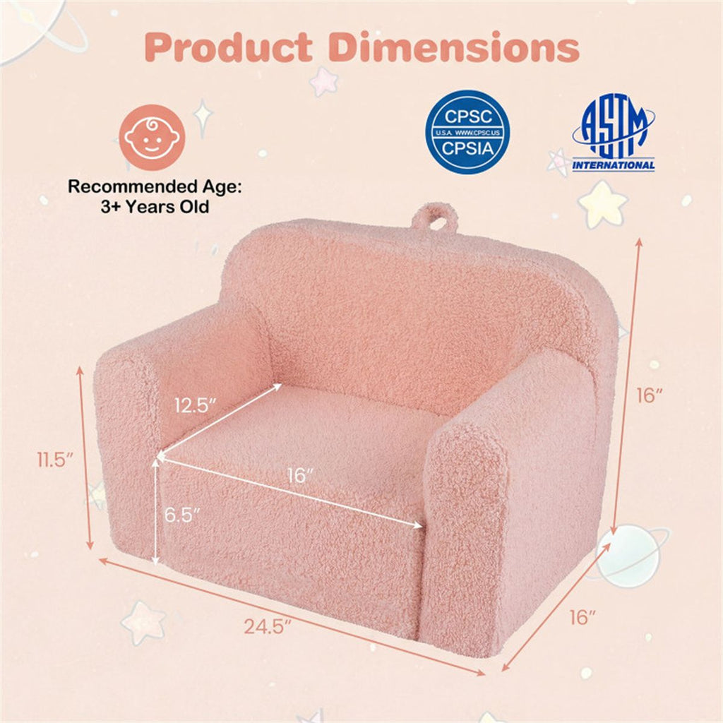 inQ Boutique - No-Assembly Kids Sofa, Soft Teddy Fleece Foam Couch with Carry Handle & Removable Washable Cover (Pink)