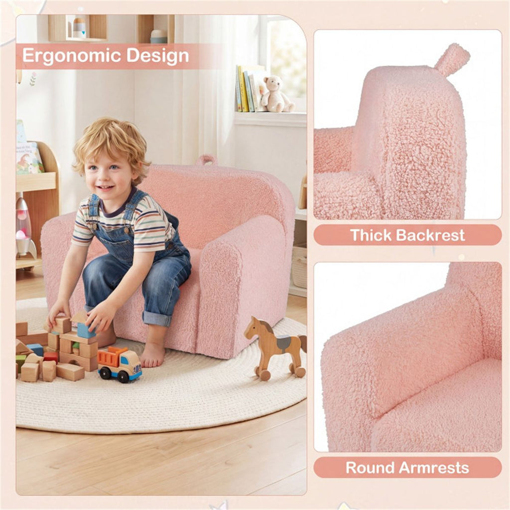 inQ Boutique - No-Assembly Kids Sofa, Soft Teddy Fleece Foam Couch with Carry Handle & Removable Washable Cover (Pink)