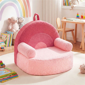 inQ Boutique - Pink Kids Sofa, Soft Teddy Fleece Foam Couch with Carry Handle & Removable Machine-Washable Cover