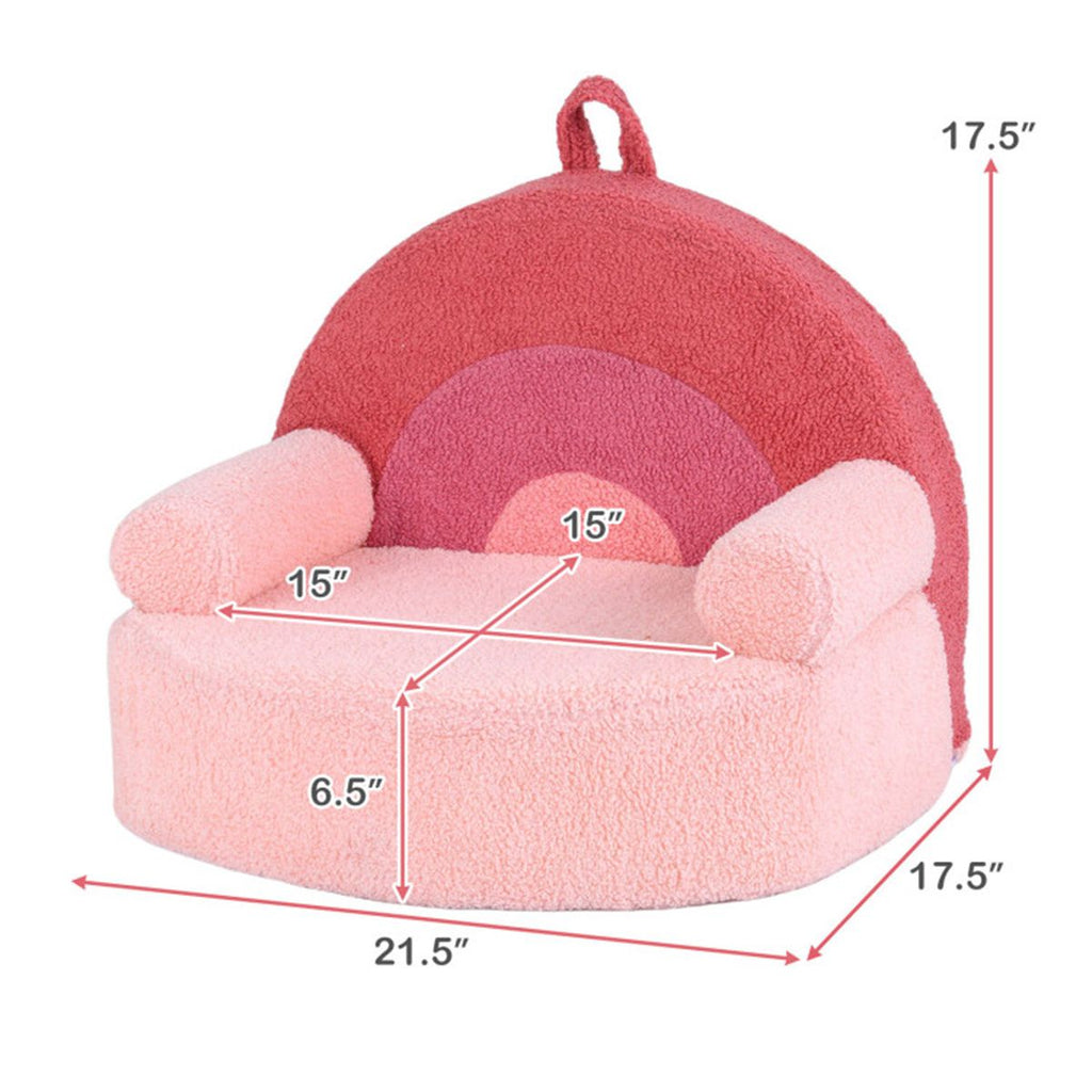 inQ Boutique - Pink Kids Sofa, Soft Teddy Fleece Foam Couch with Carry Handle & Removable Machine-Washable Cover