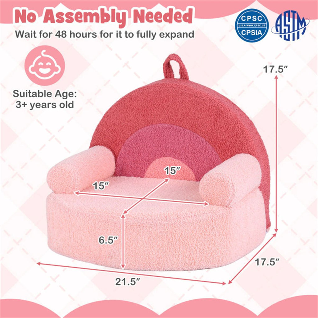 inQ Boutique - Pink Kids Sofa, Soft Teddy Fleece Foam Couch with Carry Handle & Removable Machine-Washable Cover