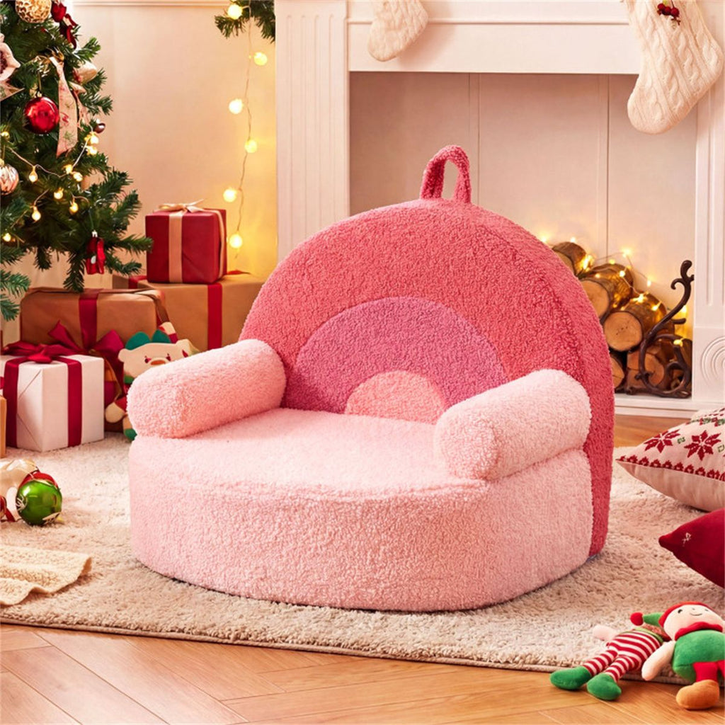 inQ Boutique - Pink Kids Sofa, Soft Teddy Fleece Foam Couch with Carry Handle & Removable Machine-Washable Cover