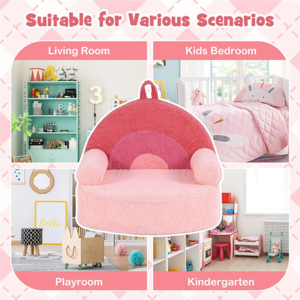 inQ Boutique - Pink Kids Sofa, Soft Teddy Fleece Foam Couch with Carry Handle & Removable Machine-Washable Cover
