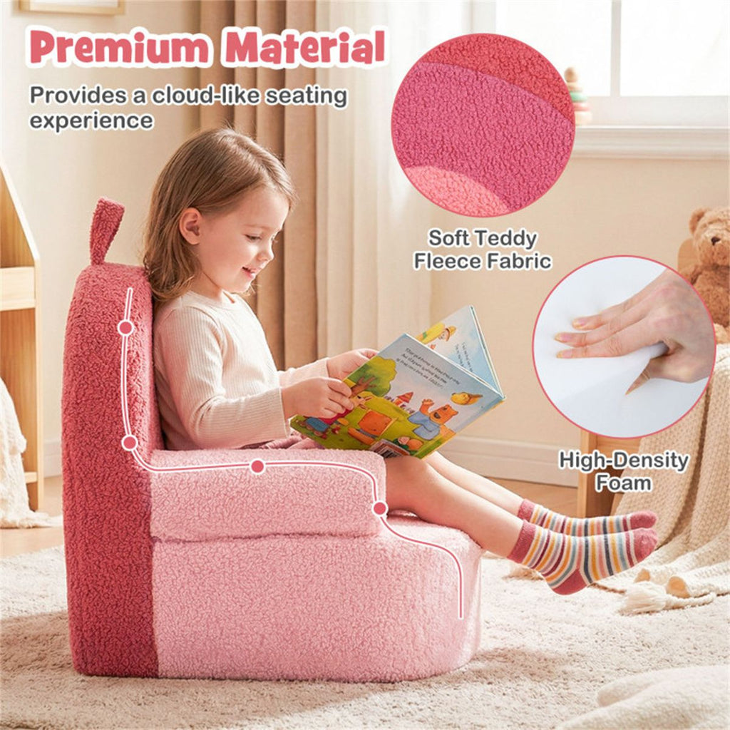 inQ Boutique - Pink Kids Sofa, Soft Teddy Fleece Foam Couch with Carry Handle & Removable Machine-Washable Cover