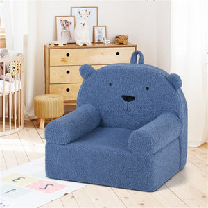 inQ Boutique - Bear-Shaped Kids Sofa, Teddy Fleece Foam Chair for Toddlers 3+, Portable Bear-Shaped Couch (Navy)