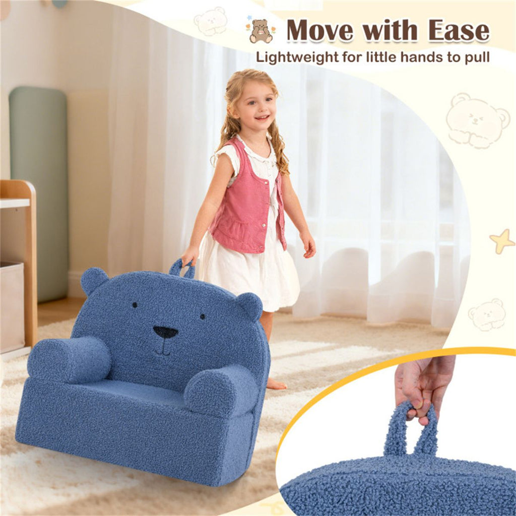 inQ Boutique - Bear-Shaped Kids Sofa, Teddy Fleece Foam Chair for Toddlers 3+, Portable Bear-Shaped Couch (Navy)
