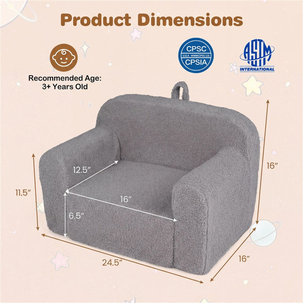 inQ Boutique - Kids Foam Sofa Chair with Teddy Fleece Fabric, Lightweight Portable Toddler Couch for Ages 3+ (Gray)