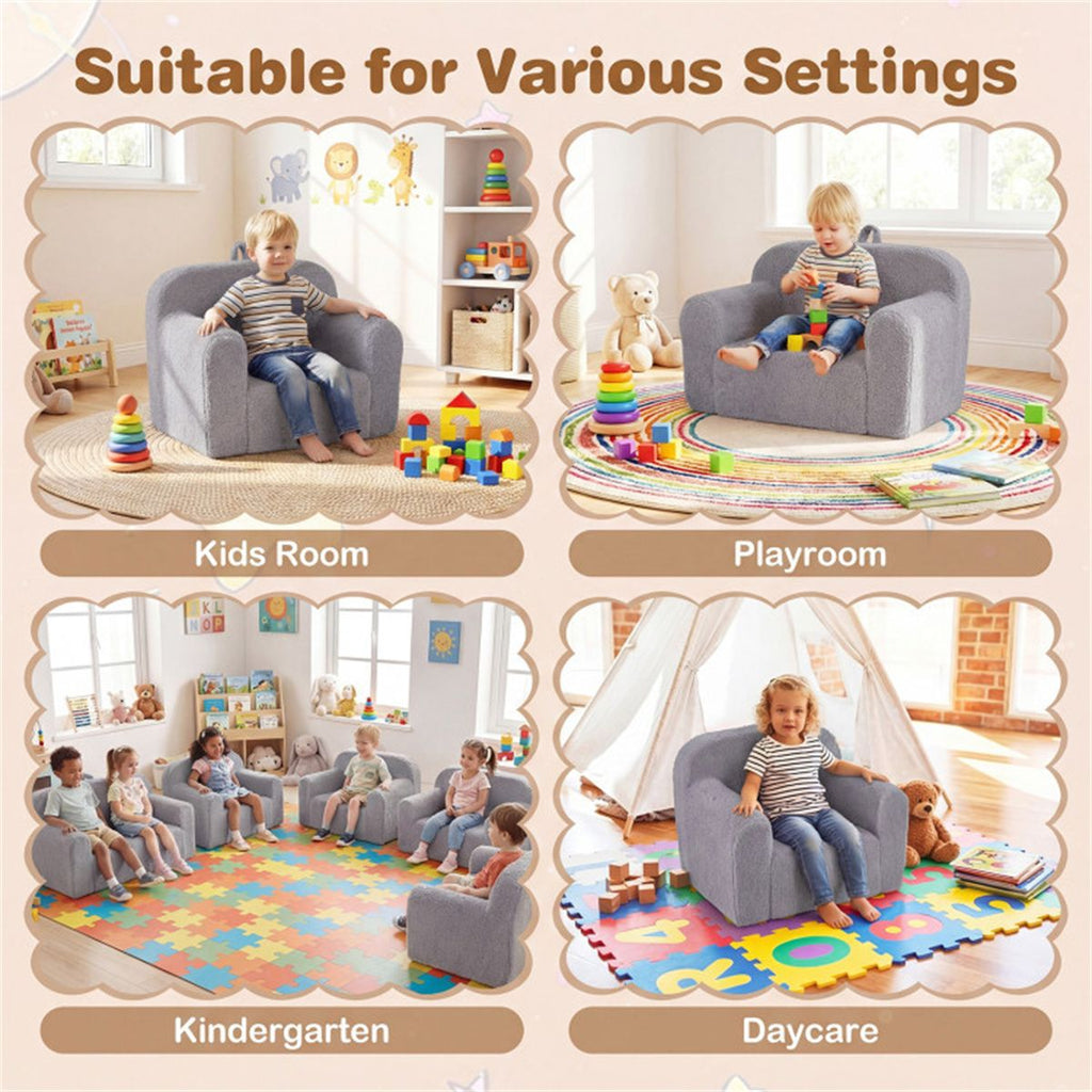 inQ Boutique - Kids Foam Sofa Chair with Teddy Fleece Fabric, Lightweight Portable Toddler Couch for Ages 3+ (Gray)