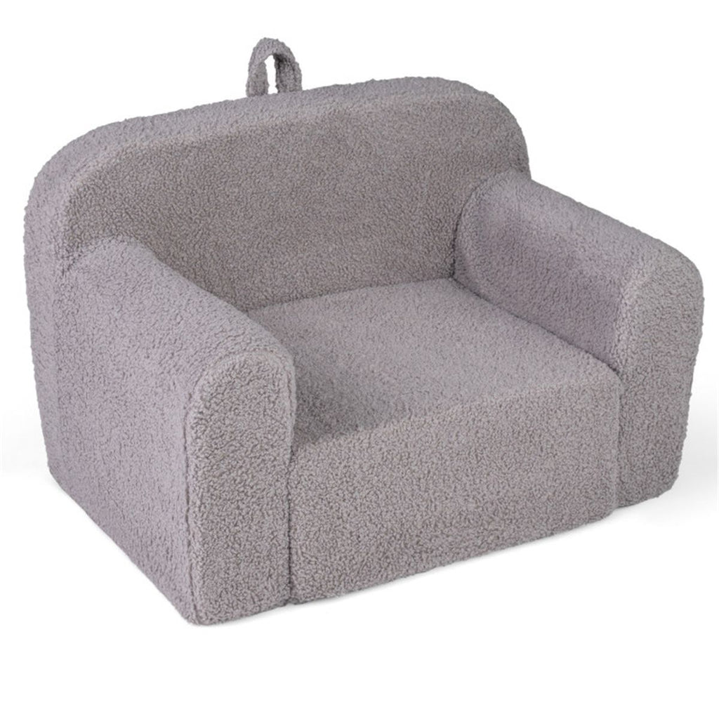 inQ Boutique - Kids Foam Sofa Chair with Teddy Fleece Fabric, Lightweight Portable Toddler Couch for Ages 3+ (Gray)