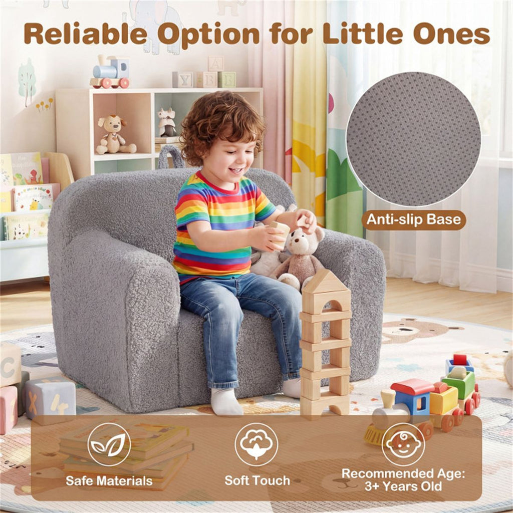 inQ Boutique - Kids Foam Sofa Chair with Teddy Fleece Fabric, Lightweight Portable Toddler Couch for Ages 3+ (Gray)
