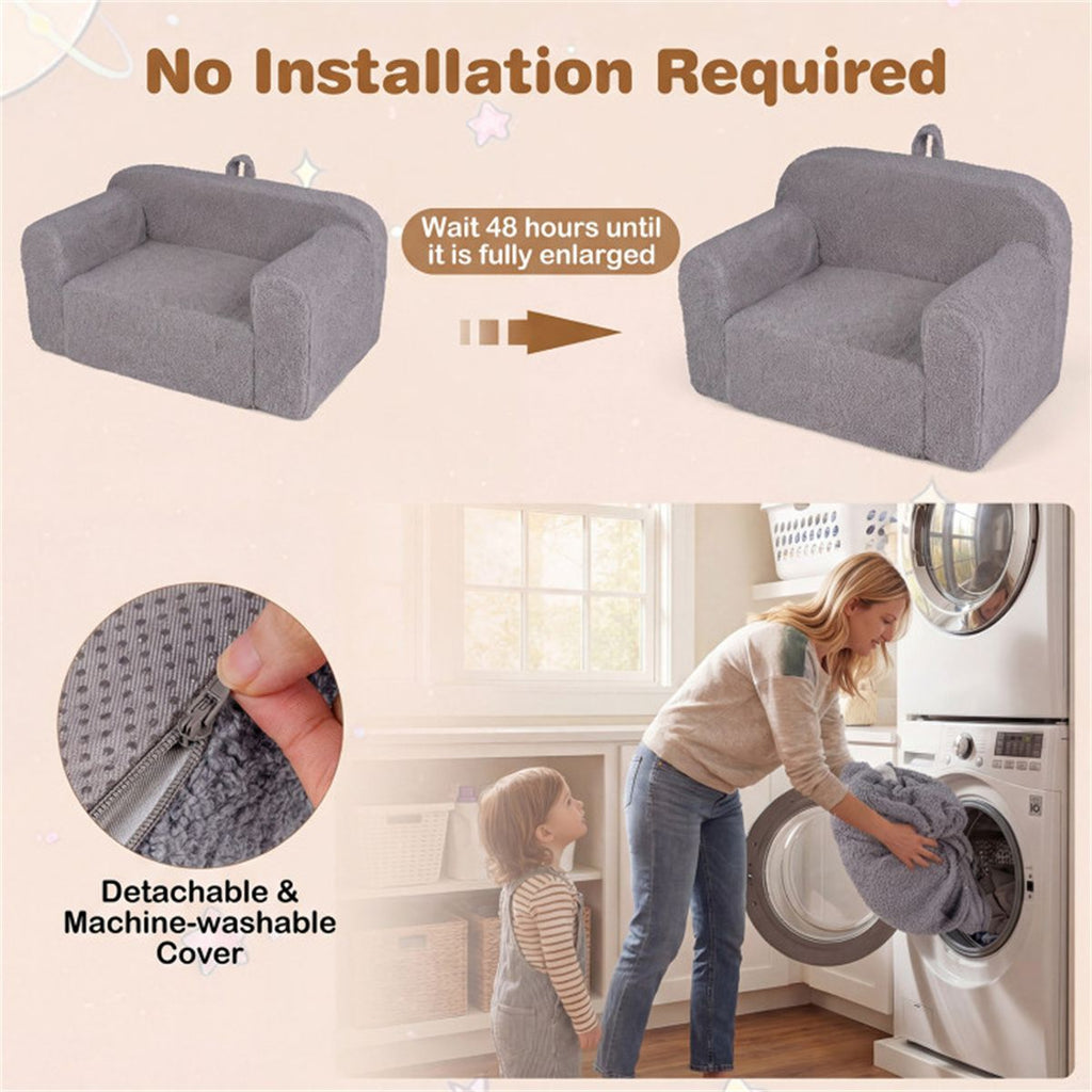 inQ Boutique - Kids Foam Sofa Chair with Teddy Fleece Fabric, Lightweight Portable Toddler Couch for Ages 3+ (Gray)