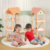inQ Boutique - 3-Tier Dollhouse with 7 Rooms & 31 Cute Furniture, MDF+Pine Wood Corner Design Kids Toy