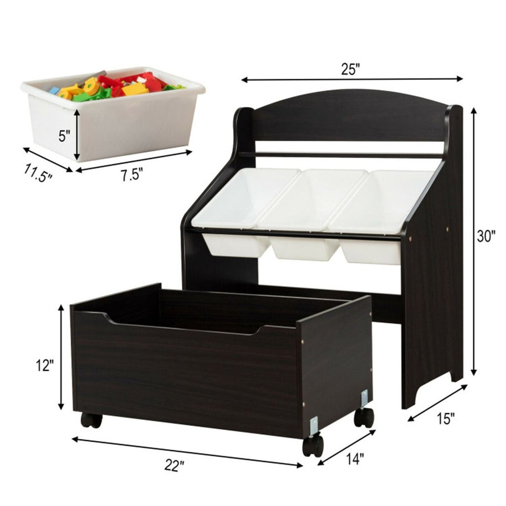 inQ Boutique - Dark Brown Multifunctional Kids Storage Cabinet with Large Capacity Toy Box and Display Shelf, Safe Rounded Corner Children Organizer for Toys Books
