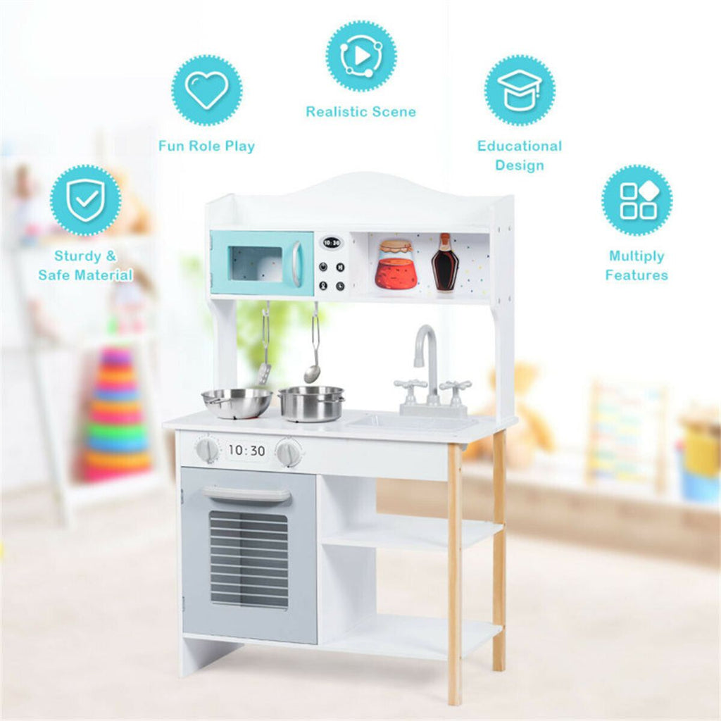 inQ Boutique - Kids Pretend Play Kitchen Set Realistic Cooking Toy with Sink & Accessories
