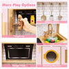 inQ Boutique - Kids Wooden Kitchen Playset 3+ with Fridge Sink Washing Machine with Realistic Light Sound Rattan Doors - Pink